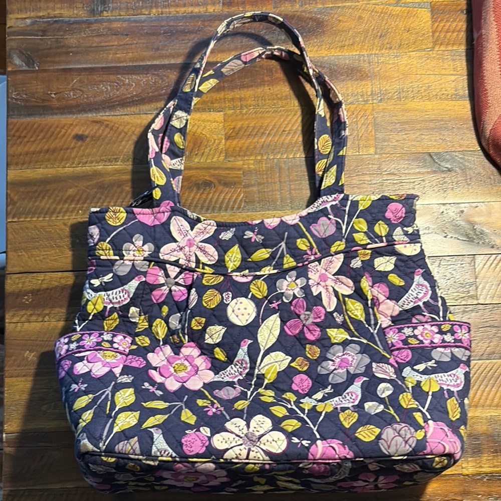 Purple and Pink Floral Tote Bag with Textured Fabric